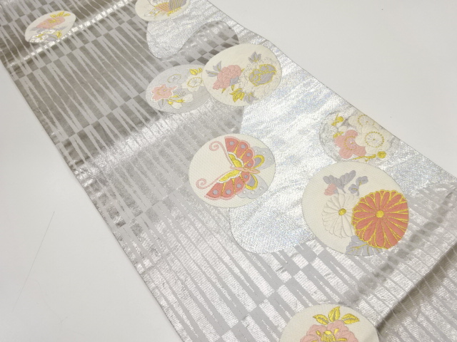 JAPANESE KIMONO / ANTIQUE FUKURO OBI / SILK / WOVEN SAKURA & KIKU WITH PEONY